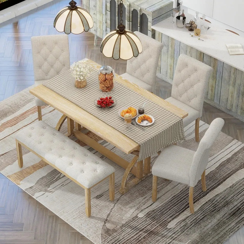 Dining Table Set for 6, Counter Height Dining Table Set, 6 Piece Dining Room Table Set for Kitchen and Living Room Furniture - Home Fusion