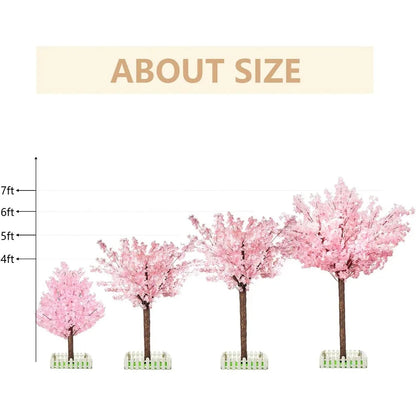 Artificial Cherry Trees Indoor Decor: Handmade Natural Fake Cherry Blossom Pink Tree Outdoor for Party Wedding Christmas (7 ft) - Home Fusion