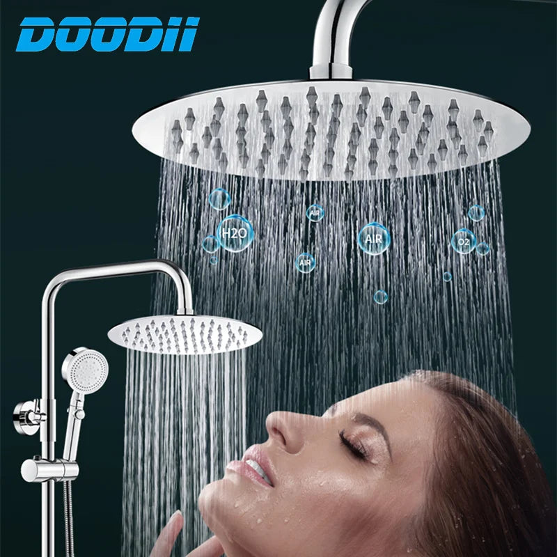 DOODII Removable Shower Heads Stainless Steel Square Round Rainfall Shower Head High Pressure Handheld Bathroom Accessories - Home Fusion