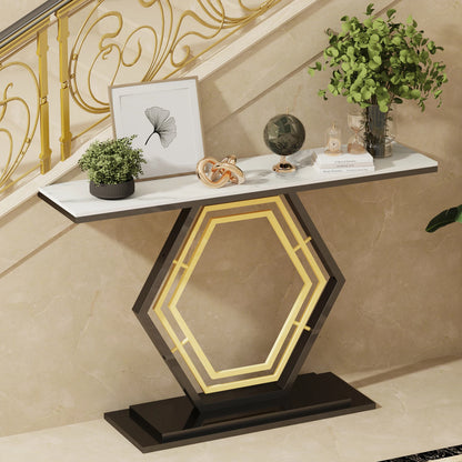 Metal Console Table, Couch Table, Sintered Stone Table Top, Narrow Hallway Tables for Entryway, Front Hall, Hallway, Living Room - Home Fusion