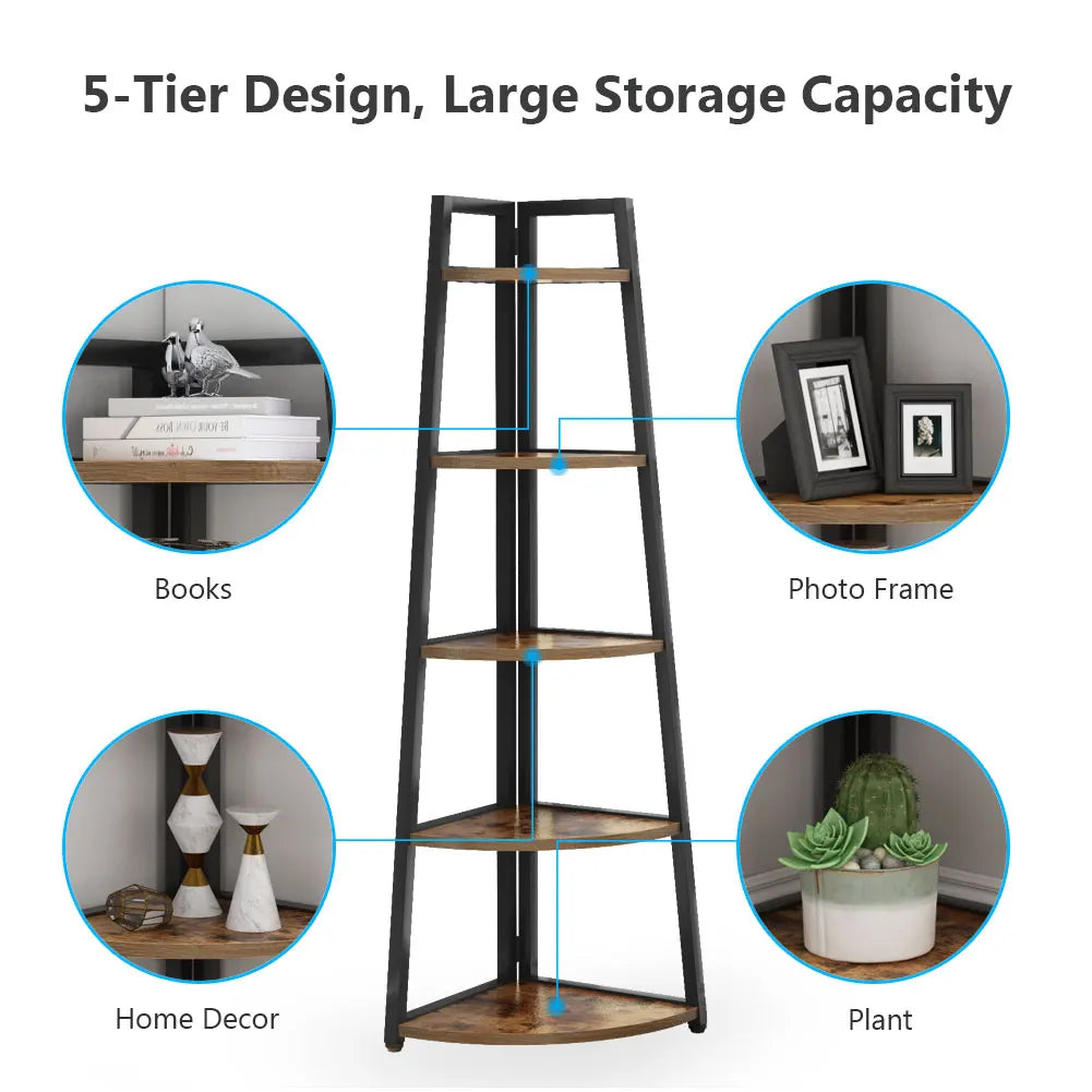 Tribesigns Bookcase Corner Book Shelf Rack Wood Bookshelf Storage Shelves - Home Fusion