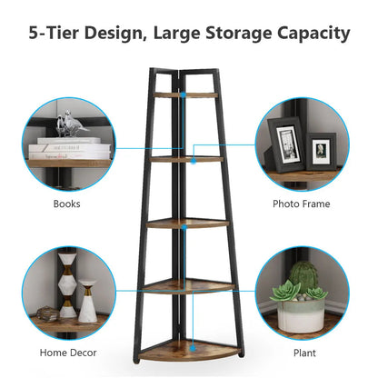 Tribesigns Bookcase Corner Book Shelf Rack Wood Bookshelf Storage Shelves - Home Fusion