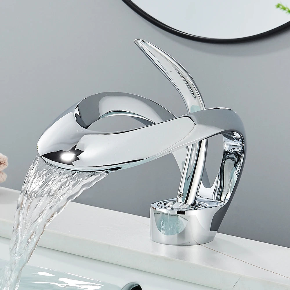 Rozin Luxury Black Basin Faucet Grey Bathroom Waterfall Mixer Tap Brass Deck Mount Modern Style Hot Cold Water Sink Mixer Crane - Home Fusion