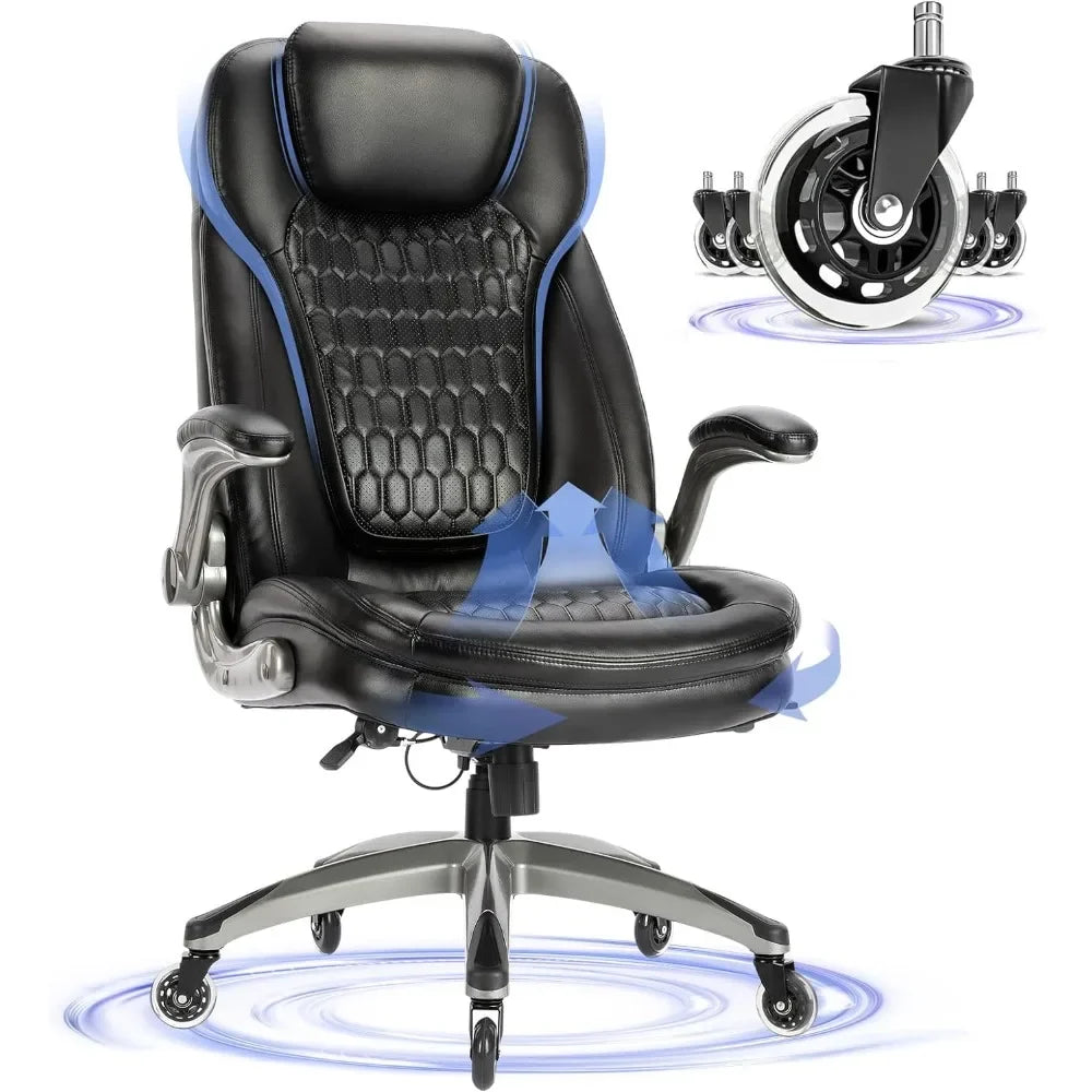 Stylish Leather Chair With Upgraded Caster for Swivel Computer Armchair High Back Executive Chair With Padded Flip-up Arms Desk - Home Fusion