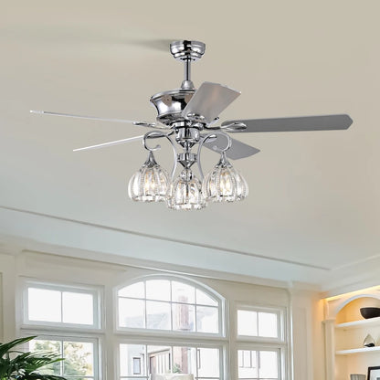52''Crystal Ceiling Fan Lamp with Remote Control  3 Speed,5 Reversible Blades for Living Room,Dining Room,Bedroom - Home Fusion