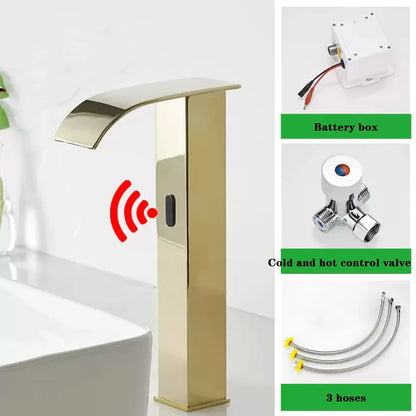 Luxury Matte Black Sensor Bathroom Faucet Cold and Hot Deck Mounted Tap Short and Tall Sink Mixer - Home Fusion