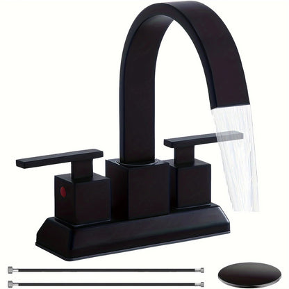 Matte Black Bathroom Faucet Black 4 Inch Centerset Bathroom Faucet for 3 Hole Waterfall 2 Handle Lavatory RV Bathroom Sink Fauc Home Fusion