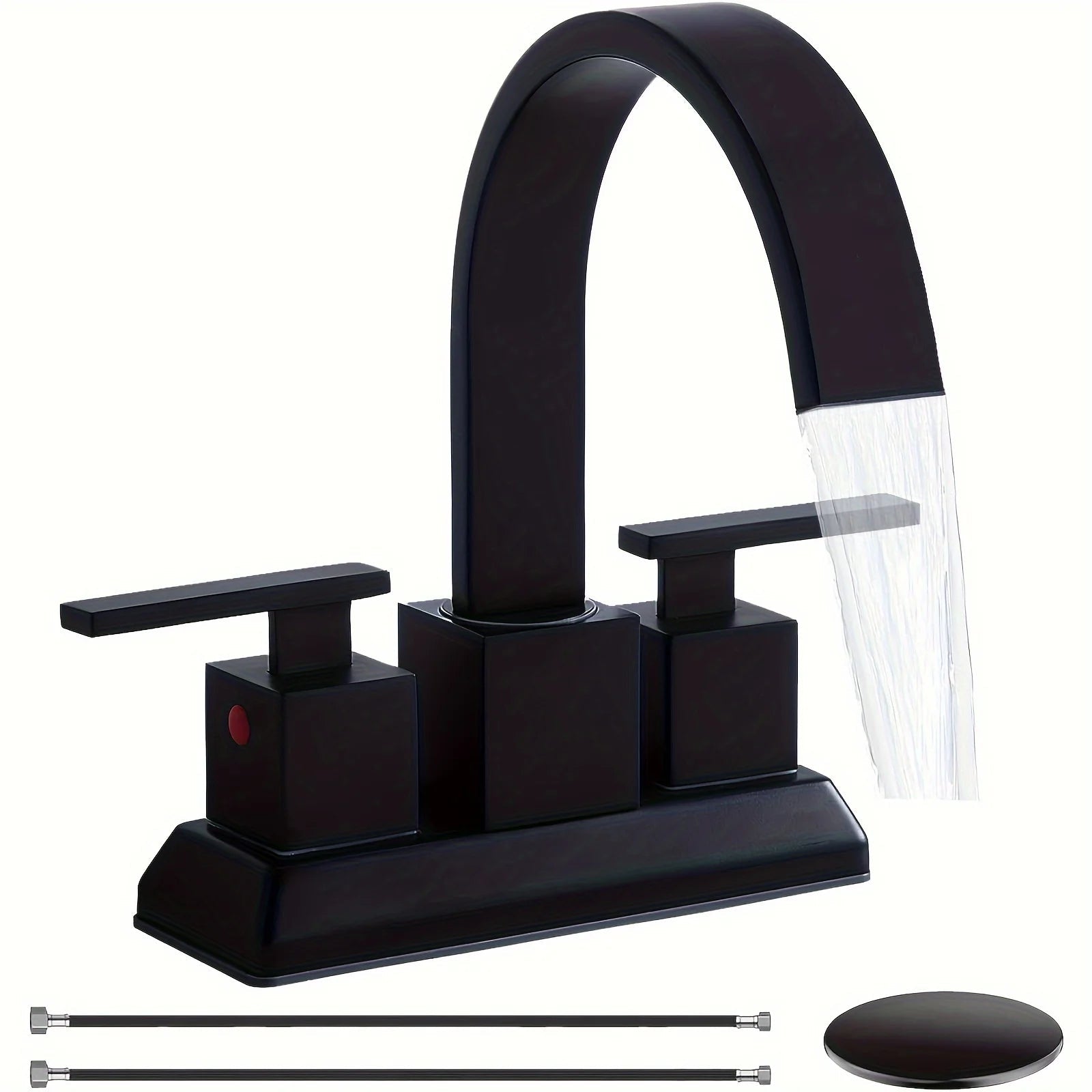 Matte Black Bathroom Faucet Black 4 Inch Centerset Bathroom Faucet for 3 Hole Waterfall 2 Handle Lavatory RV Bathroom Sink Fauc - Home Fusion