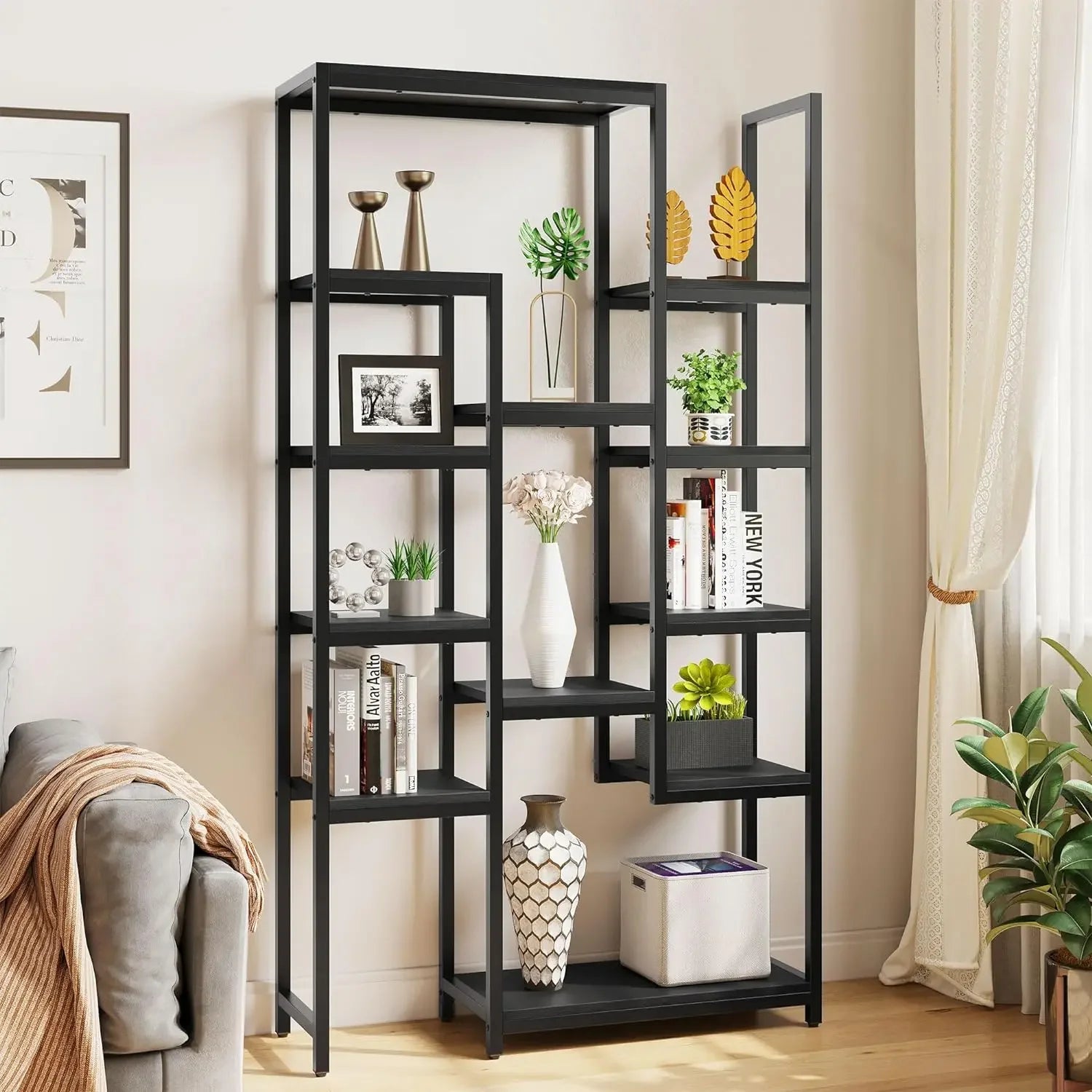 Home Decorations 6 Tier Gold Bookshelf Home Decor Items 71” Tall Modern Free Standing Bookshelf With 12 Shelf Bookcase Room Wall - Home Fusion
