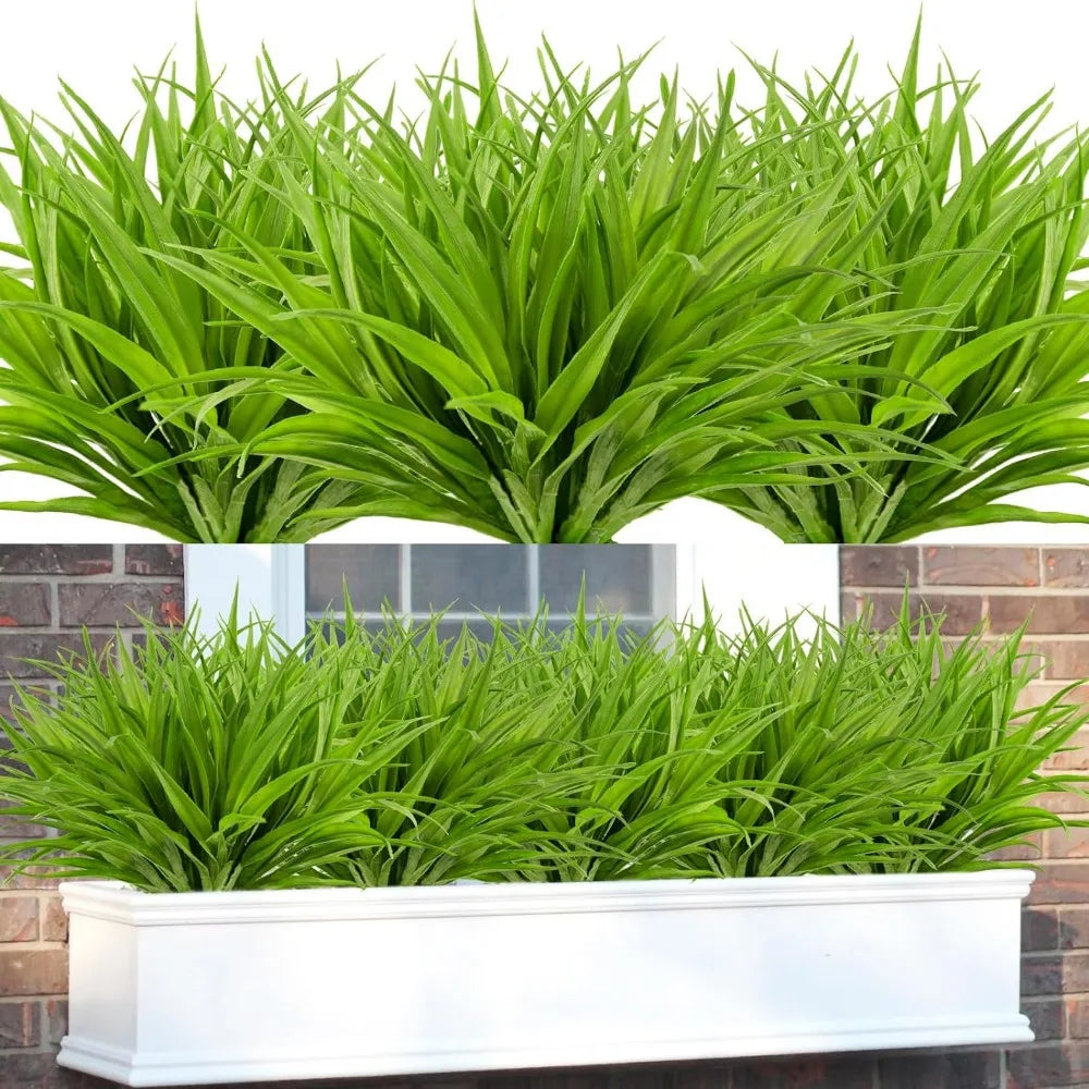 16Pcs Artificial Grass Fake Plants 17.3in 16 Leaves Outdoor Fake Grass UV Resistant Greenery Plastic Plants for Home Window - Home Fusion
