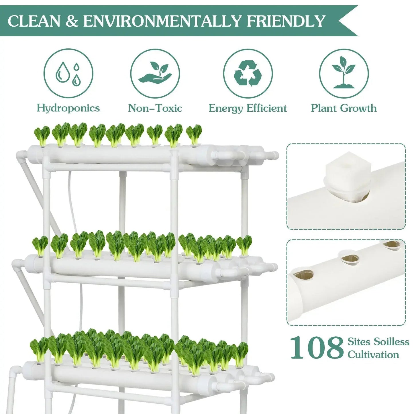 3-Layer/108 Sites Hydroponics System Growing Kits PVC Pipe Garden Vegetable Herbs Planting Tools - Home Fusion