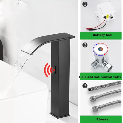 Luxury Matte Black Sensor Bathroom Faucet Cold and Hot Deck Mounted Tap Short and Tall Sink Mixer - Home Fusion