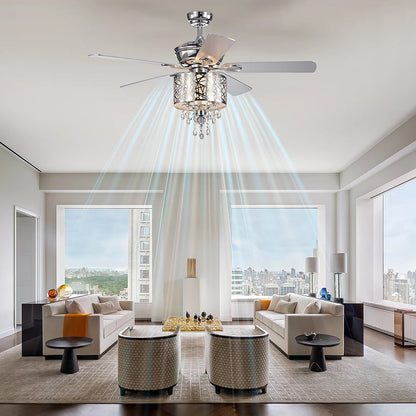 Elegant Metal 52-inch Ceiling Fan (Optional Remote&2 Color Option Blades) or Bedroom, Living Room, Dining Room--Chrome - Home Fusion