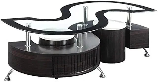 Comft Rectangle Side Glass Coffee Table, 2Tier Center Table Modern Black Side Coffee TableReception Room Office with Lower Shelf - Home Fusion