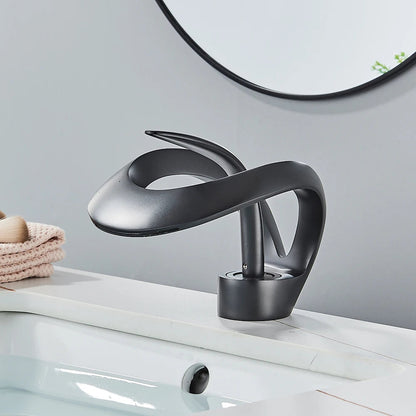 Rozin Luxury Black Basin Faucet Grey Bathroom Waterfall Mixer Tap Brass Deck Mount Modern Style Hot Cold Water Sink Mixer Crane - Home Fusion
