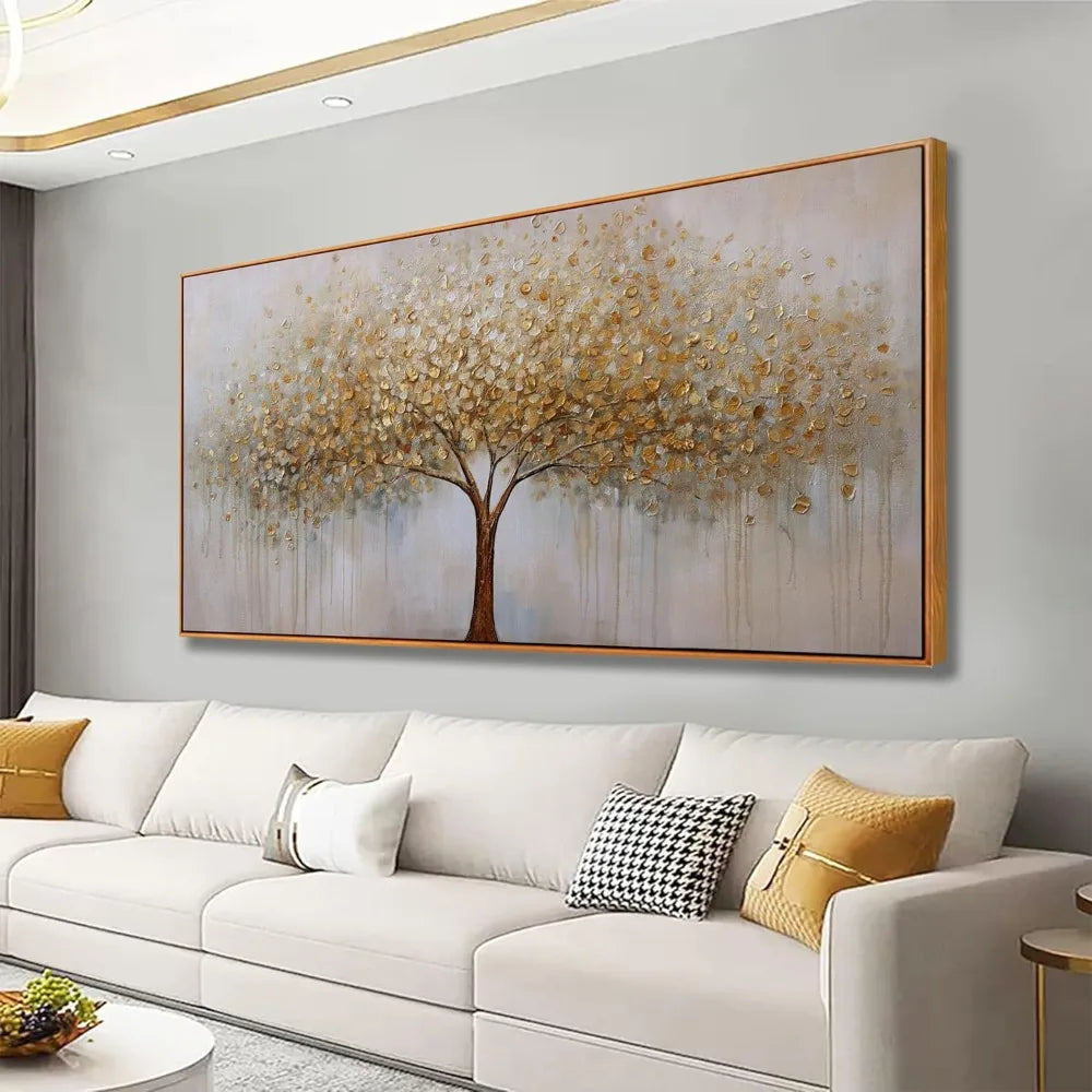 Wall Art Gold Abstract Tree of Life Framed Modern Artwork Canvas Painting Textured Tree Pictures Wall Decor Home Decor Wall - Home Fusion