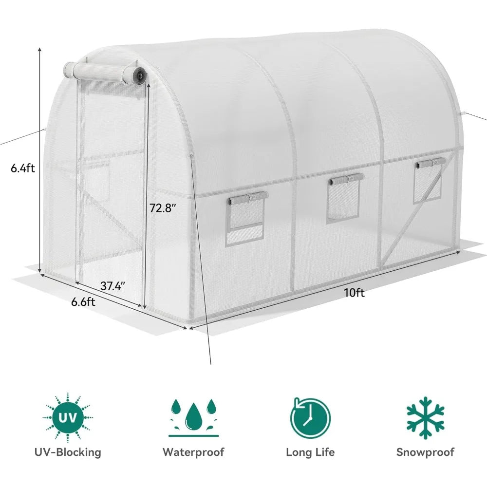 10x6.5x6.5ft Greenhouses Large Walk-in Green House Heavy Duty Tunnel Green Houses Outdoor Portable Plant Gardening Upgraded - Home Fusion