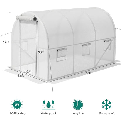 10x6.5x6.5ft Greenhouses Large Walk-in Green House Heavy Duty Tunnel Green Houses Outdoor Portable Plant Gardening Upgraded - Home Fusion