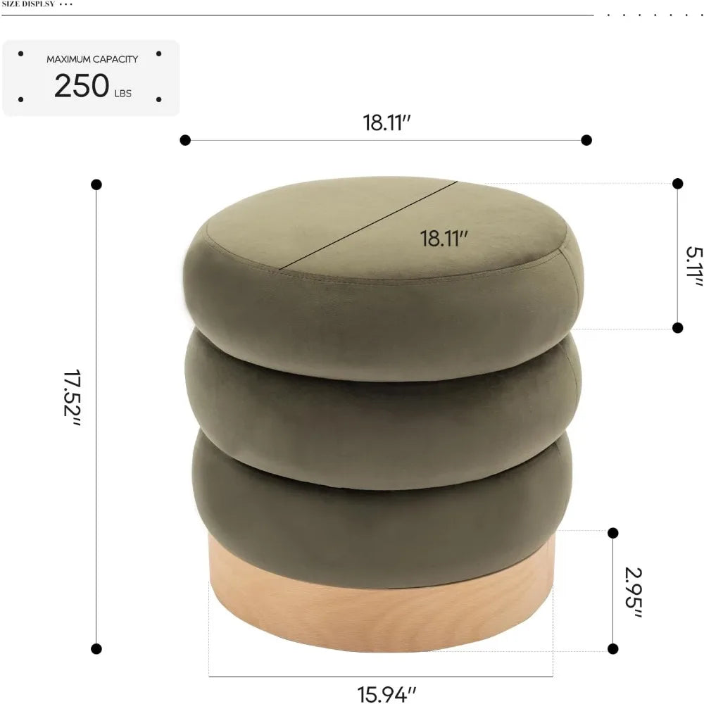 Velvet Ottoman Footstool, Tufted Modern Foot Rest Stool with Wood Base for Living Room, Bedroom, Desk, Round Versatile Side End - Home Fusion