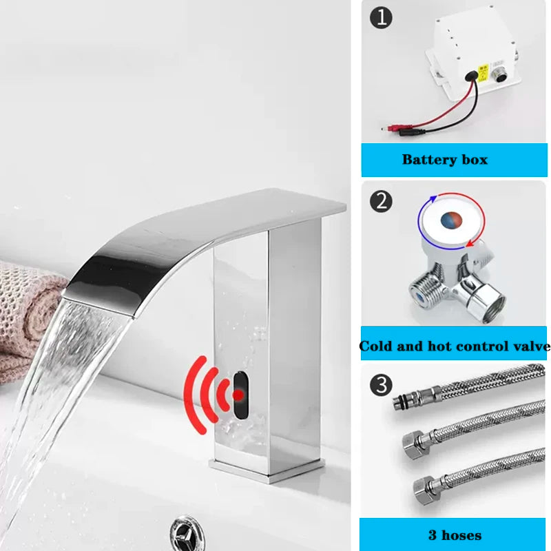 Luxury Matte Black Sensor Bathroom Faucet Cold and Hot Deck Mounted Tap Short and Tall Sink Mixer - Home Fusion