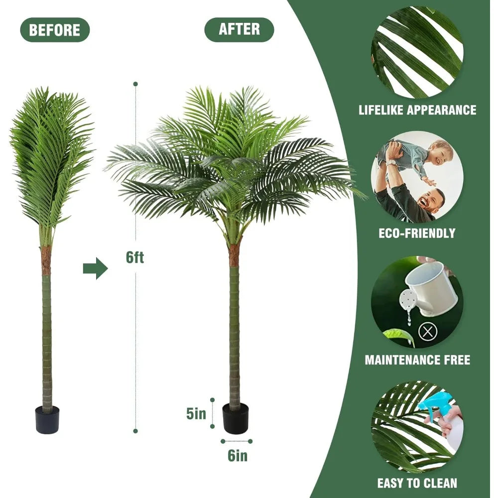 Palm Tree Artificial Tropical Plan 6FT Tall Faux Plants Indoor Fake Floor Plants DecorativeArtificial Palm Trees for Home Decor - Home Fusion