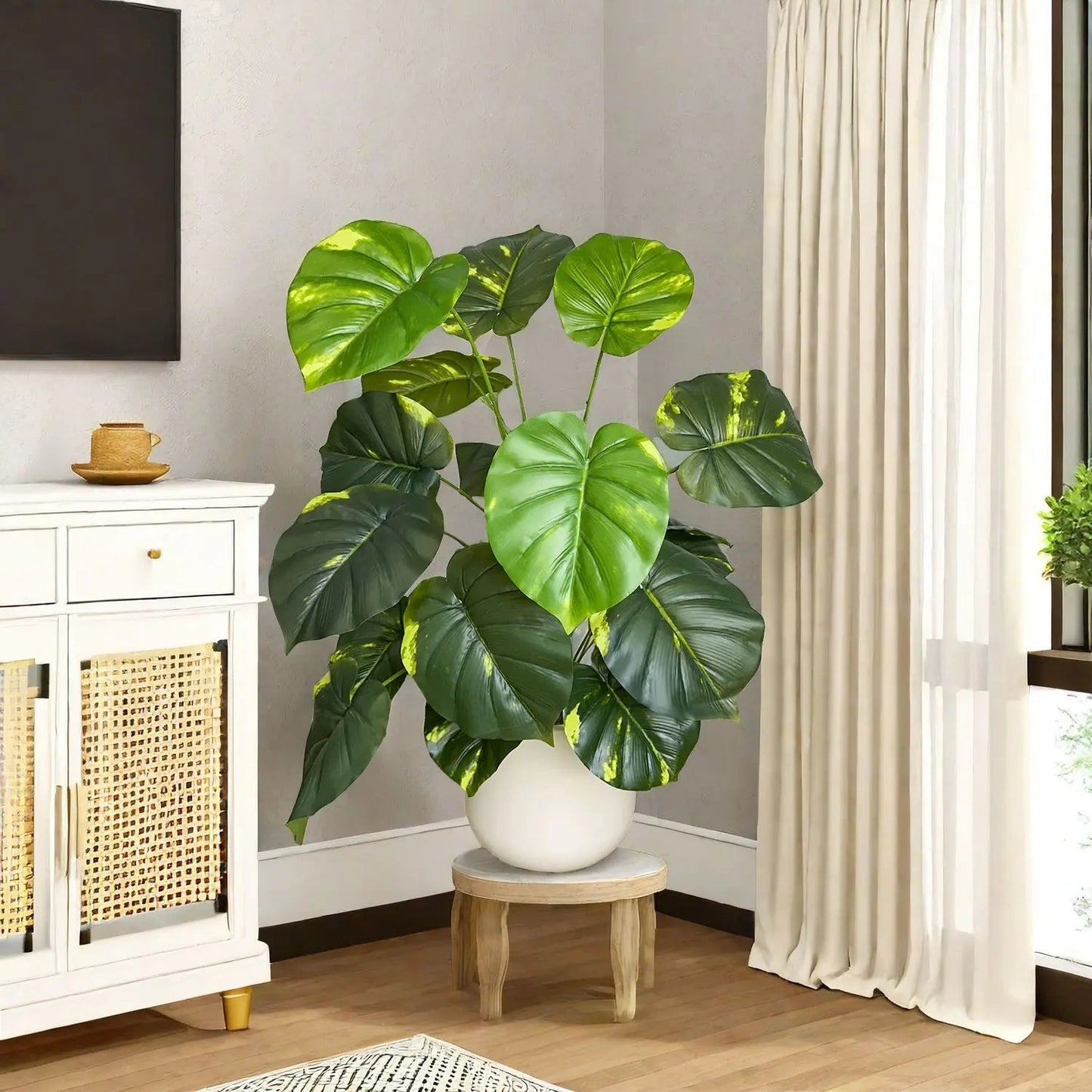 100CM Monstera Plant Plastic Leaf Fake Plant Potted Ornamental Indoor Artificial Plant With Black Pot For Home Decor Office - Home Fusion