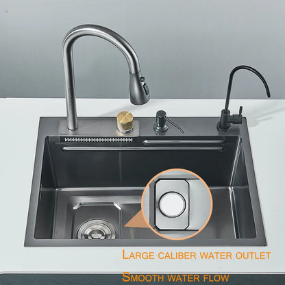 Stainless Steel Waterfall Sink. 5 Water Modes. Digital Faucet. - Home Fusion