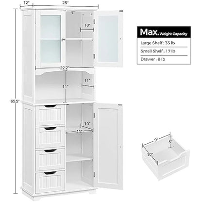 Tall Storage Cabinet with Glass Door, Bathroom Floor Cabinet 65.5″, Kitchen Pantry Storage Cabinet with Open Compartment Home Fusion Tall Storage Cabinet with Glass Door, Bathroom Floor Cabinet 65.5″, Kitchen Pantry Storage Cabinet with Open Compartment 076823-f9.myshopify.com