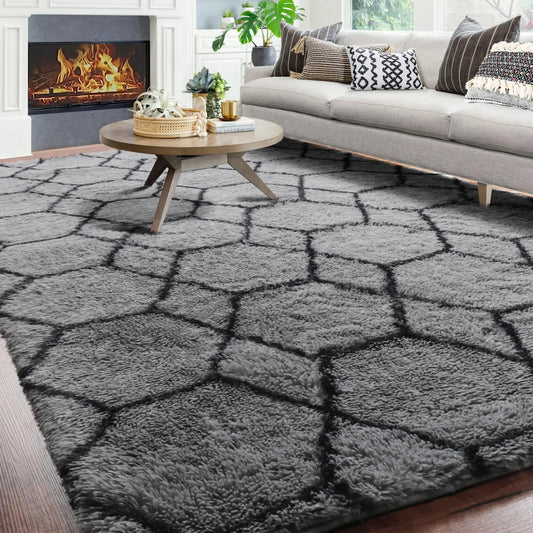44368942760107 8x10 Area Rugs for Living Room, Large Boho Geometric Grey and White Rug, Soft Fluffy Plush Neutral Carpet for Bedroom Classroom 076823-f9.myshopify.com