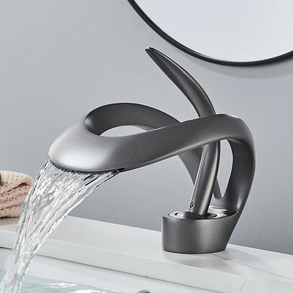 Rozin Luxury Black Basin Faucet Grey Bathroom Waterfall Mixer Tap Brass Deck Mount Modern Style Hot Cold Water Sink Mixer Crane - Home Fusion