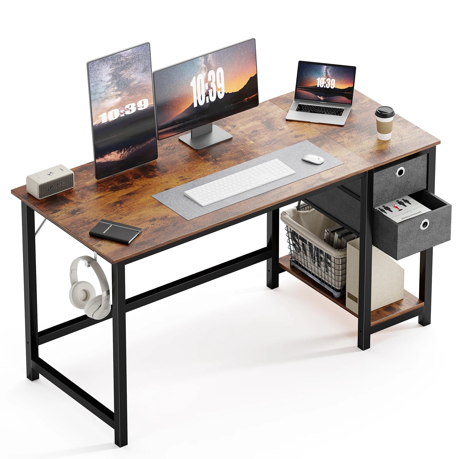 JHK Computer Desk With Drawers 55 Inch Home Office Desk Writing Desk Work Desk PC Table Study Desk With 2-Tier Drawers - Home Fusion
