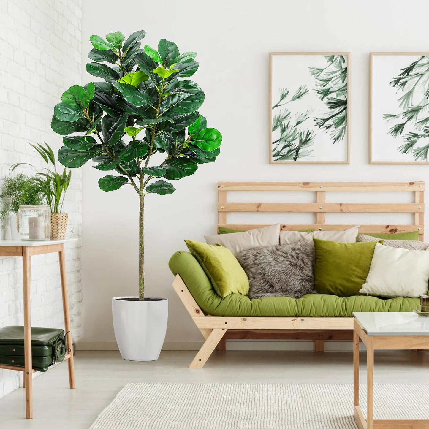 5.2 Ft Artificial Fiddle Leaf Fig Tree, Faux Ficus Lyrata Plant with 62 Fiddle Leaves, Tall Fake Plants Large Floor Plant - Home Fusion