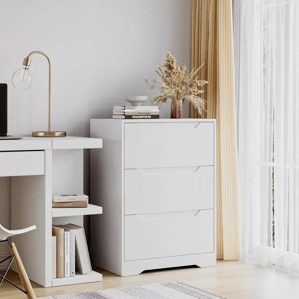 Modern 3 Drawer Dresser, Wood Chest of Drawers with Storage,Tall Nightstand with Cut-Out Handles, Side End Table, Accent Storage - Home Fusion