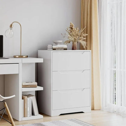 Modern 3 Drawer Dresser, Wood Chest of Drawers with Storage,Tall Nightstand with Cut-Out Handles, Side End Table, Accent Storage - Home Fusion