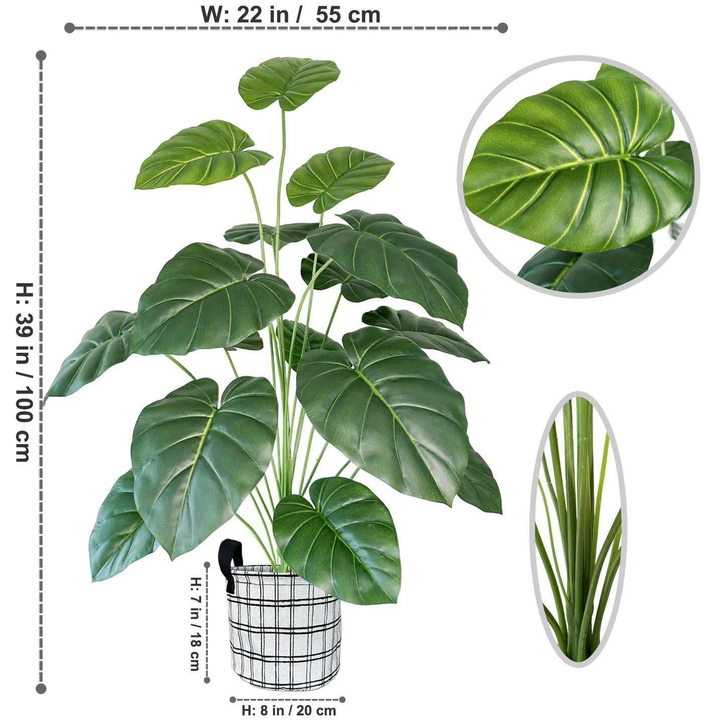 100CM Monstera Plant Plastic Leaf Fake Plant Potted Ornamental Indoor Artificial Plant With Black Pot For Home Decor Office - Home Fusion