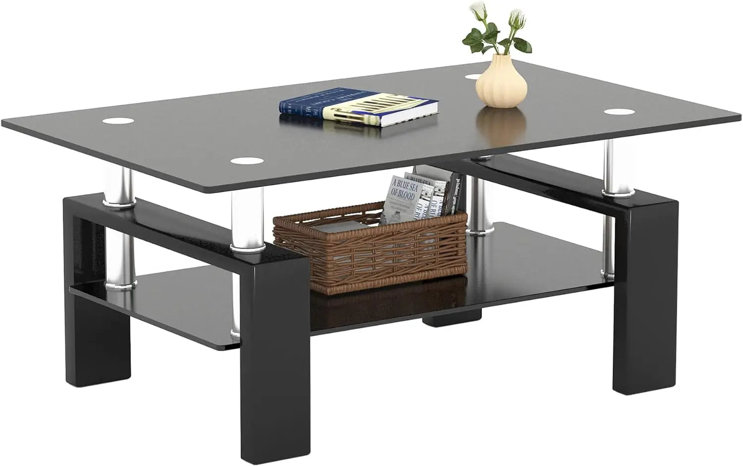 Rectangler Center Table with LED Lights2-Tier Tea Table Modern Side Coffee Table for Living Room - Home Fusion