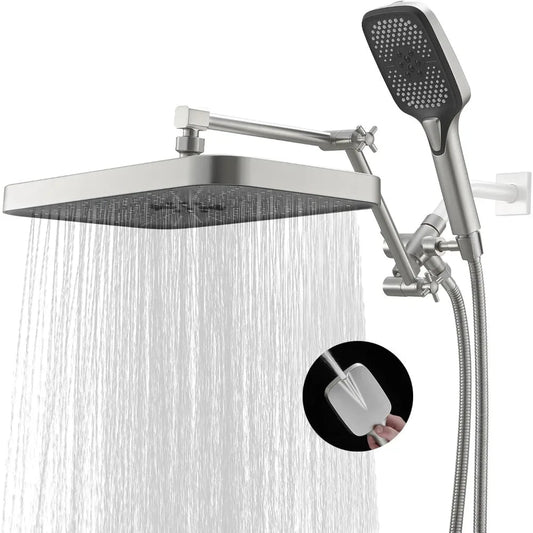 shower head，14 Inch Shower Head With Handheld, High-Pressure Rain/Rainfall Shower Heads With 3+1 Settings Handheld Spray, - Home Fusion