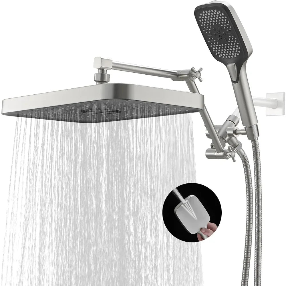 shower head，14 Inch Shower Head With Handheld, High-Pressure Rain/Rainfall Shower Heads With 3+1 Settings Handheld Spray, - Home Fusion