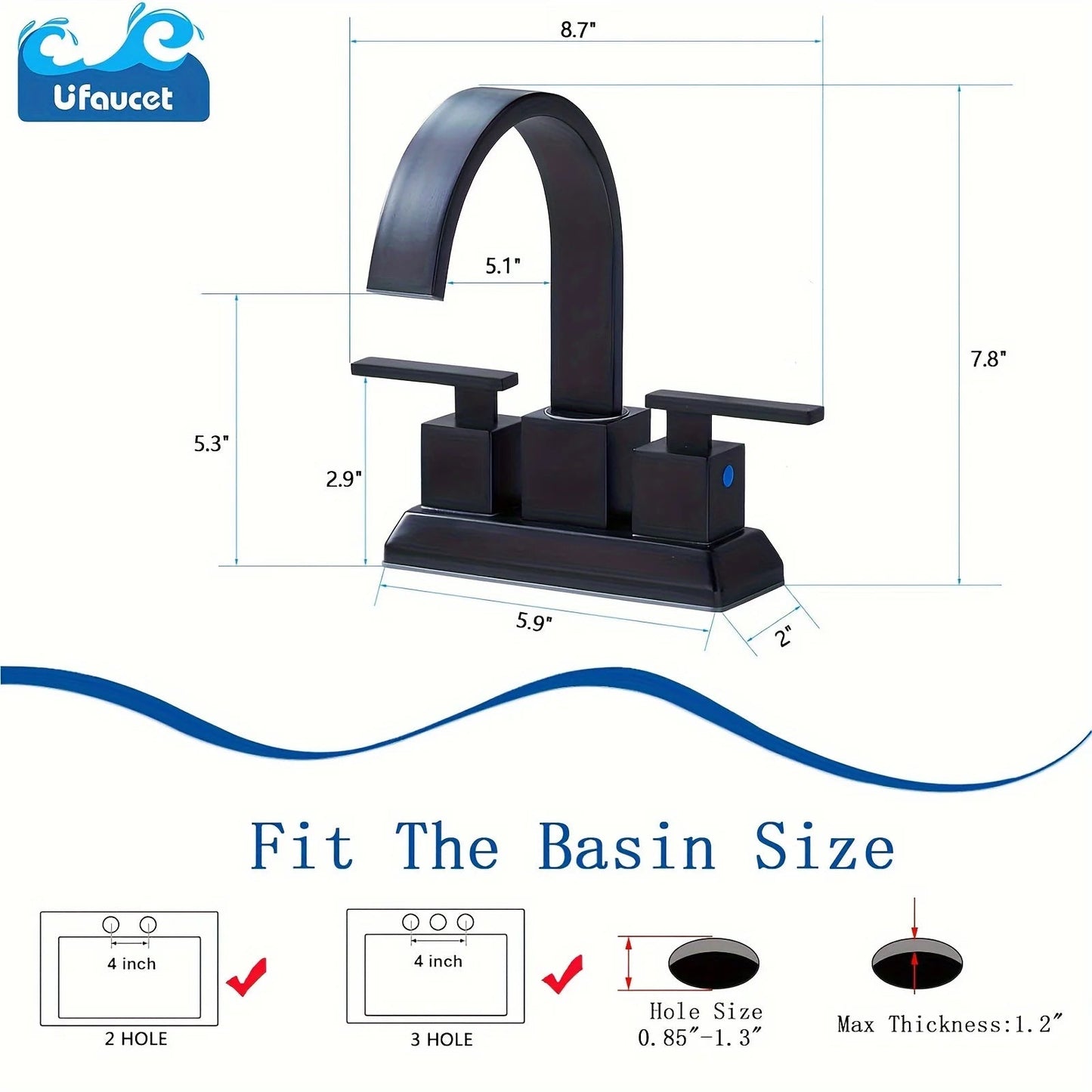 Matte Black Bathroom Faucet Black 4 Inch Centerset Bathroom Faucet for 3 Hole Waterfall 2 Handle Lavatory RV Bathroom Sink Fauc - Home Fusion