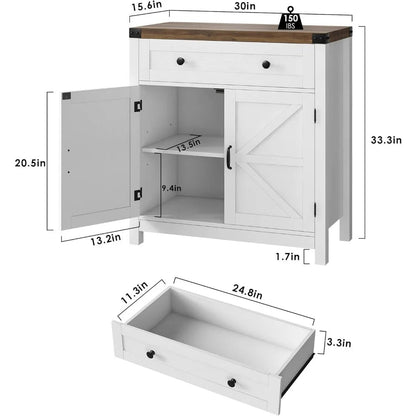 Modern Farmhouse Buffet Sideboard with Drawer and Adjustable Shelf, Barn Door Storage Cabinet forBathroom, Entryway - Home Fusion