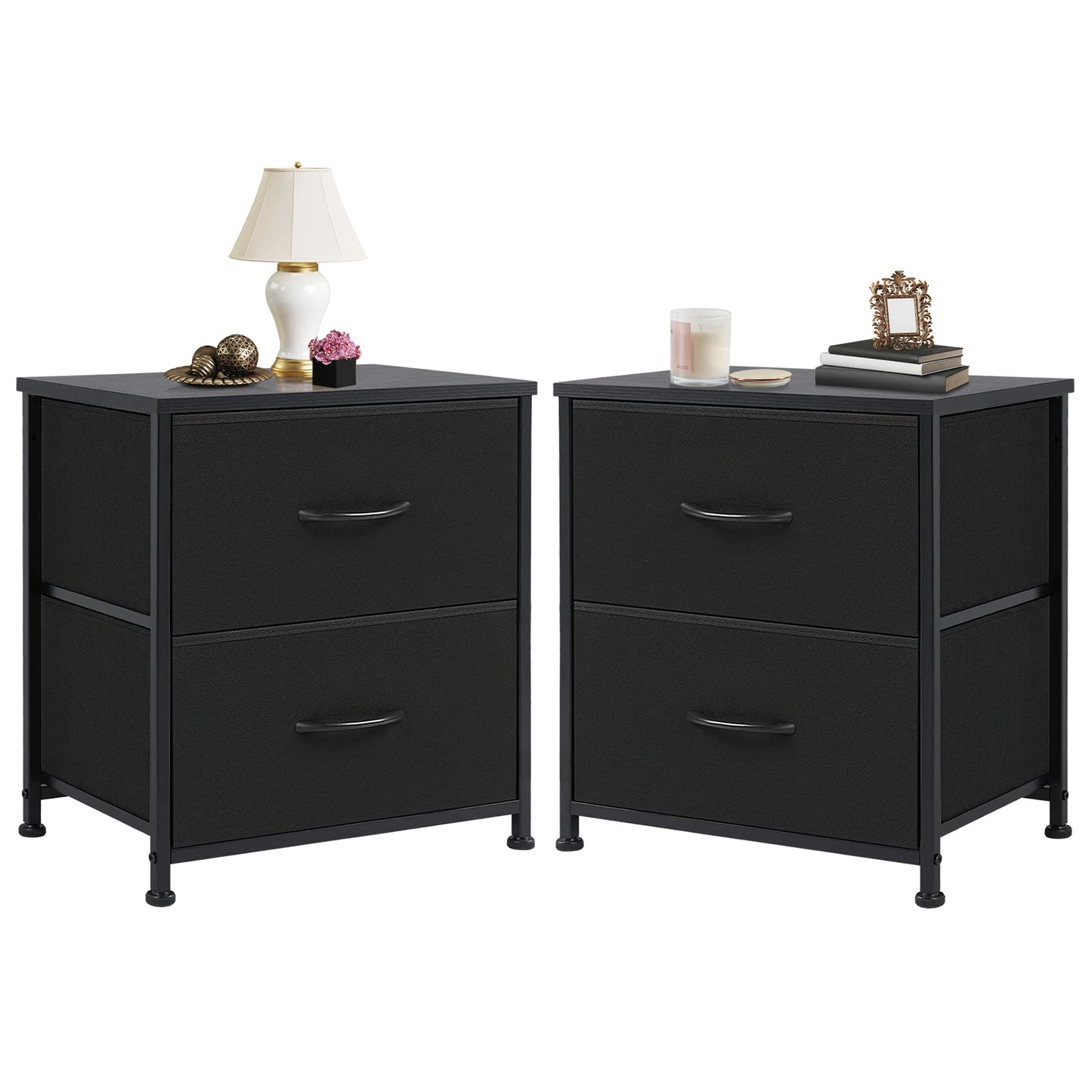 JHK Nightstand with 2 Fabric Drawers – Bedside Table & Storage Cabinet - Home Fusion