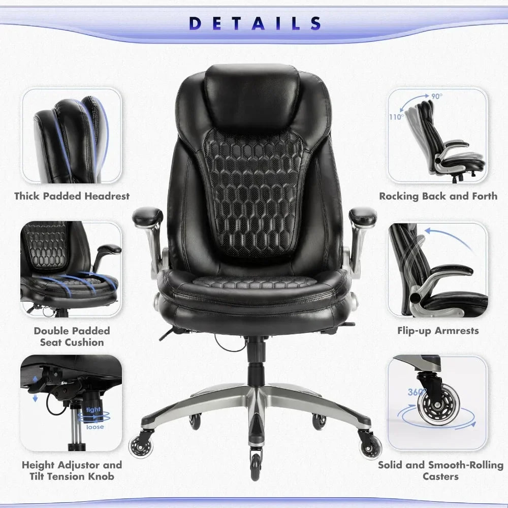 Stylish Leather Chair With Upgraded Caster for Swivel Computer Armchair High Back Executive Chair With Padded Flip-up Arms Desk - Home Fusion