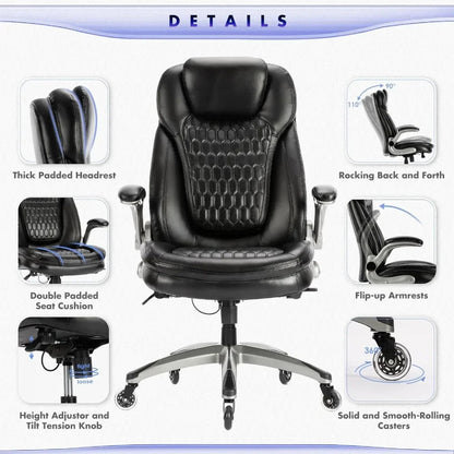 Stylish Leather Chair With Upgraded Caster for Swivel Computer Armchair High Back Executive Chair With Padded Flip-up Arms Desk - Home Fusion