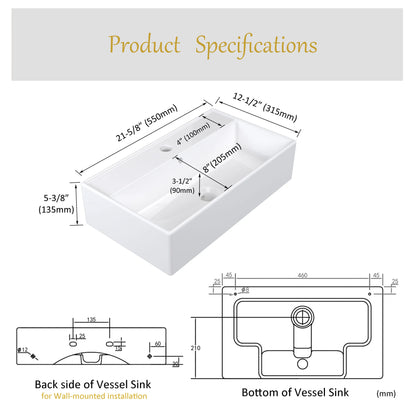 Vessel Sink, Above Countertop  Sink Rectangular/Egg Shape  White - Home Fusion