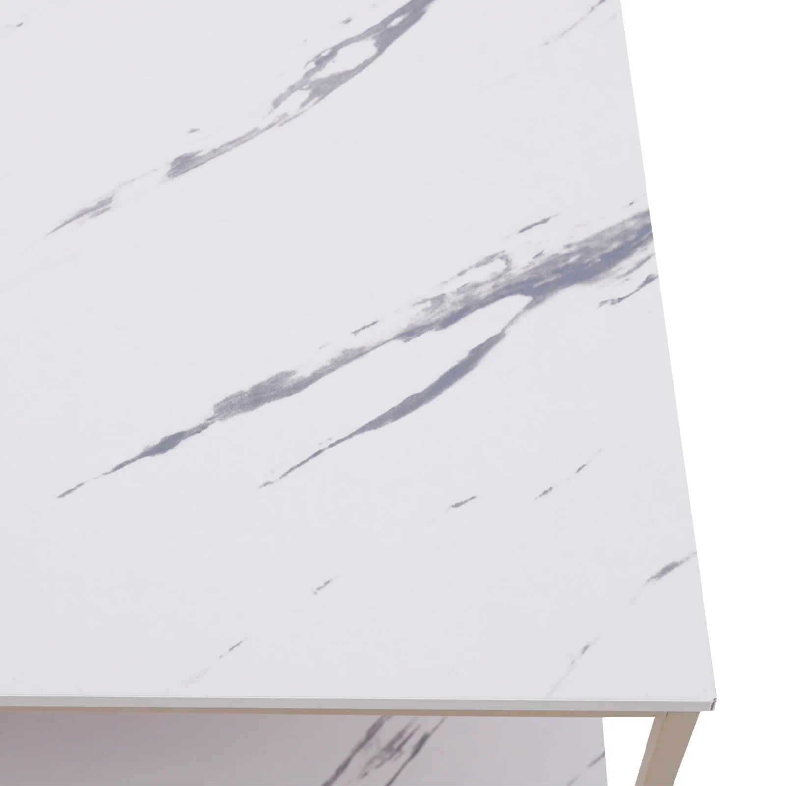 Modern 2-Tier White+Gold Coffee Table High Gloss Marble Veneer Rectangle Living Room Furniture, Waiting Area Table - Home Fusion