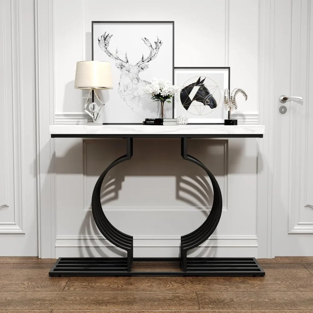 console table Modern Entryway Table, Console Table, 47.24" Faux Marble Narrow Sofa Table Free Combine Two Different Shape for Hallway Entrance 076823-f9.myshopify.com