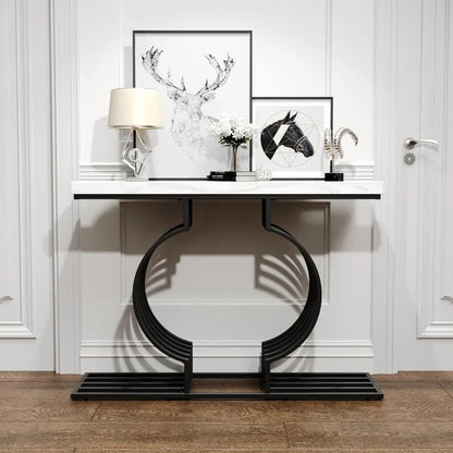 console table Modern Entryway Table, Console Table, 47.24" Faux Marble Narrow Sofa Table Free Combine Two Different Shape for Hallway Entrance 076823-f9.myshopify.com