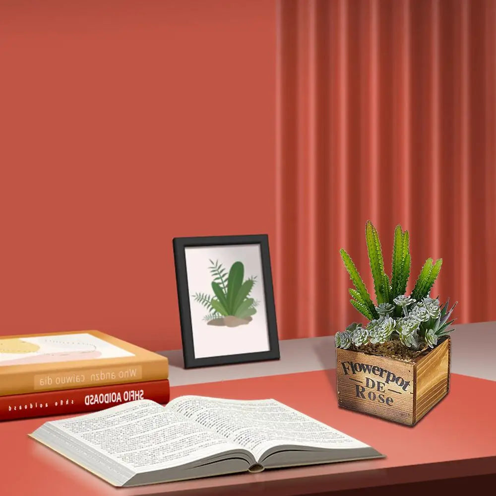 Artificial Succulents Wood Potted,Realistic Fake Succulents Plants in Pots Decorative for Indoor Outdoor - Home Fusion