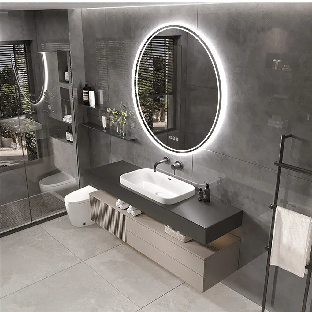 Vanity mirror LUVODI Smart Illuminate Large Round Mirror for Bathroom Touch Screen Dimmable Anti-fog Bathroom LED Light Mirror 076823-f9.myshopify.com