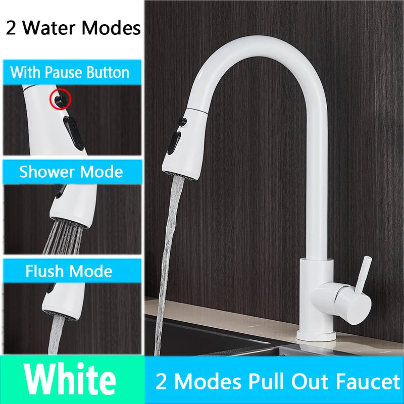 Brushed Nickel Kitchen Faucet Flexible Pull Out Nozzle Kitchen Sink Mixer Tap Stream Sprayer Head Deck Black Hot Cold Water Taps - Home Fusion
